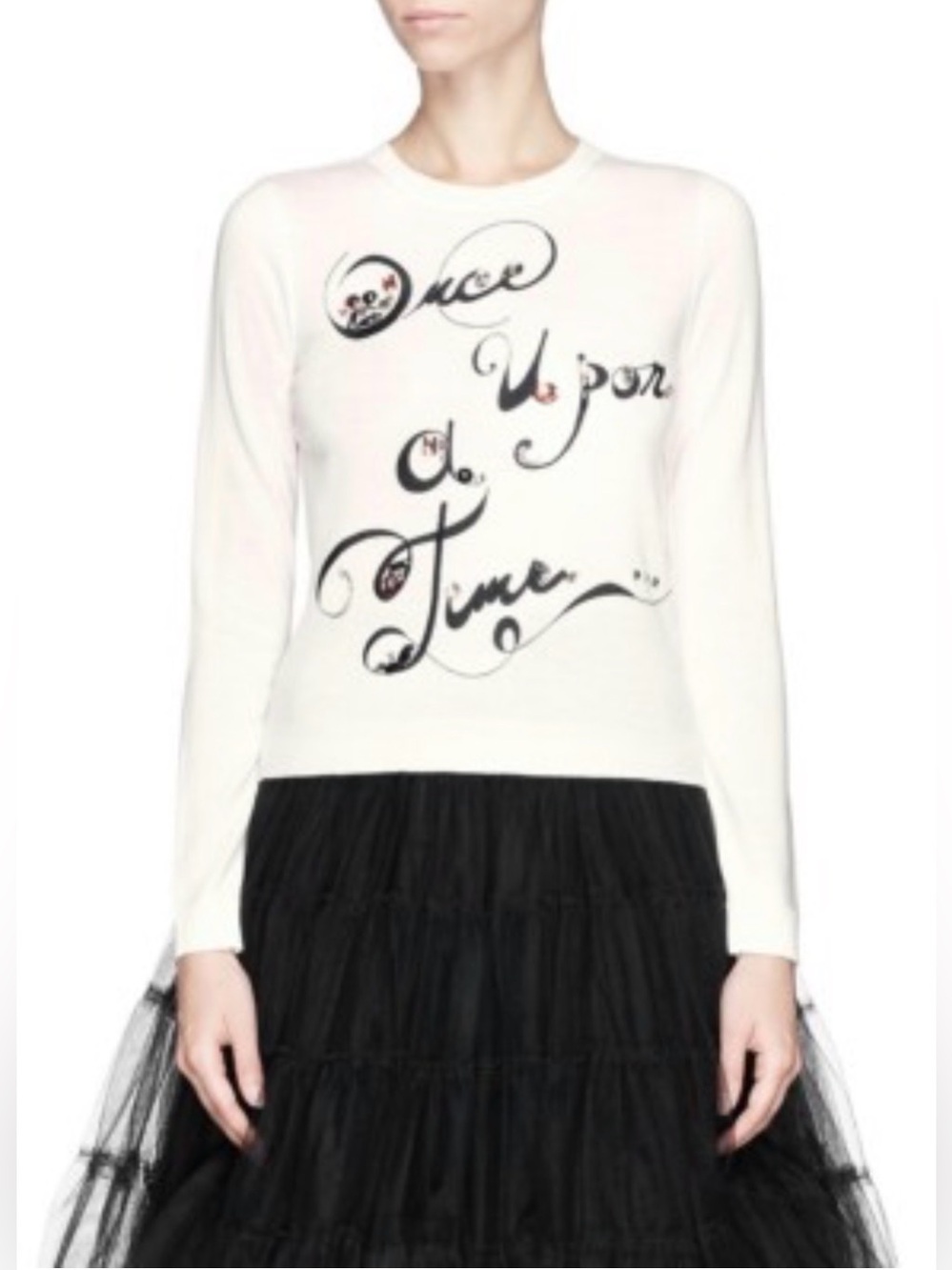 Alice + Olivia "Once Upon A Time" cream wool crew neck knit sweater